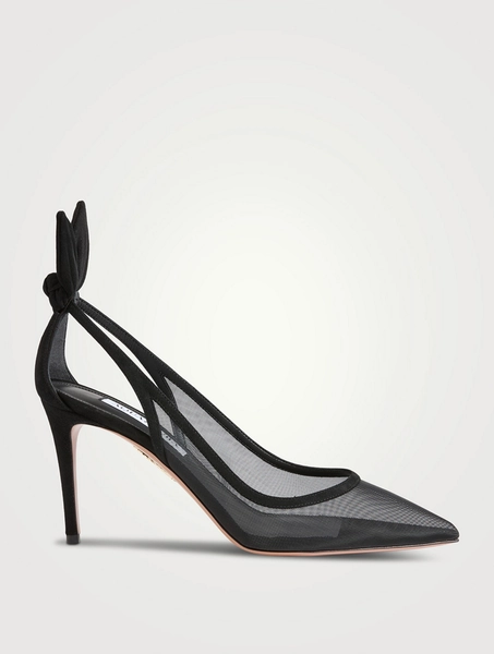 Bow Tie Mesh Suede Pumps