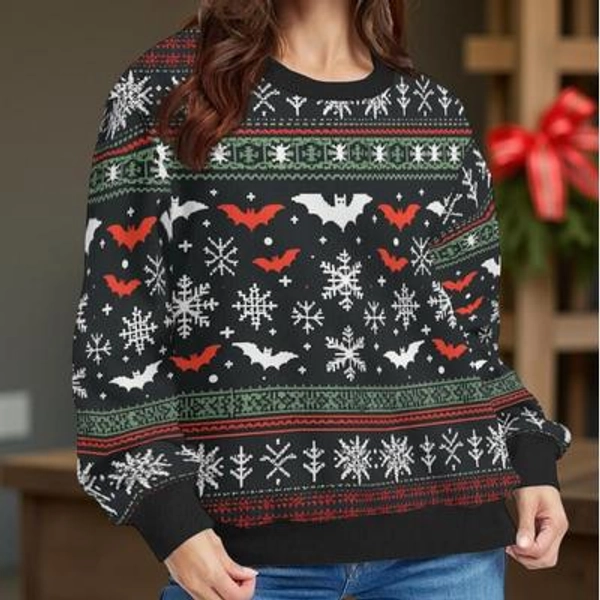 Christmas Bats and Snowflakes Pullover Sweater Spooky Gothic Christmas Sweatshirt