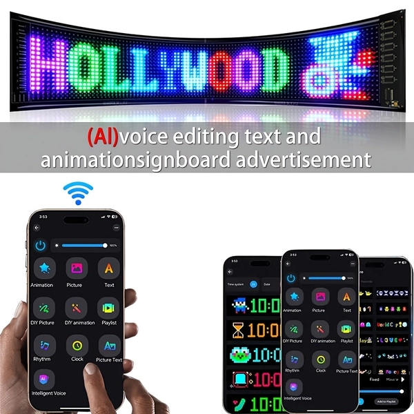 KI-sprachgesteuerter HD-LED-Werbescreen | Smart-APP-Steuerung, unterstützt globale Sprachen, drahtlose Verbindung, animierte Textbearbeitung, flexibel für Werbung, Automobil, Partydekoration, ohne Fernbedienung