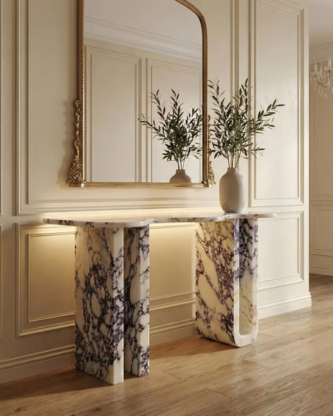 Calacatta Viola Marble Handmade Entryway Console Table: Luxury Marble Furniture Dresser