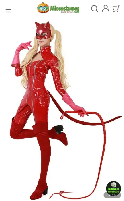 P5 Panther Ann Takamaki Phantom Thief Cosplay Costume Spandex Bodysuit Jumpsuit Including Whip and Boots Cover