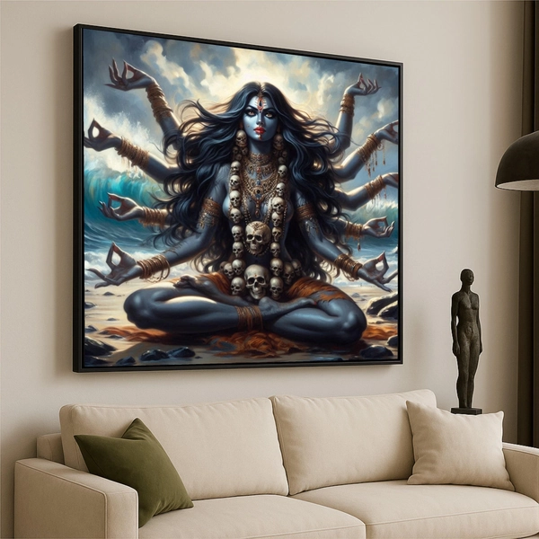 Powerful Hindu Goddes Kali Canvas, Mythological Deity Wall Art, Spiritual Meditation Art, Multiarms Divine Portrait, Home Decor Canvas