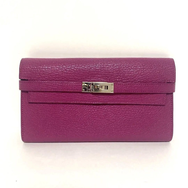 Hermes Kelly Long Wallet Pink Magnolia Silver Hardware Ladies Accessories