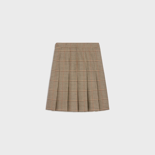 PLEATED SKIRT IN HOUNDSTOOTH WOOL - | CELINE