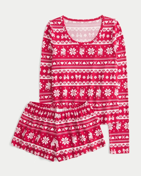 Always Cozy Long-Sleeve Scoop Top & Shorts Set Size Small