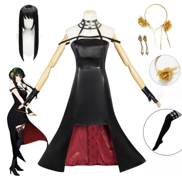 Anime Yor Forger Cosplay Kostüm Stirnband Elastische Oberschenkelstrümpfe Strumpfhosen Highs Ohrringe Kleid Komplettset für Comic Con - AliExpress
