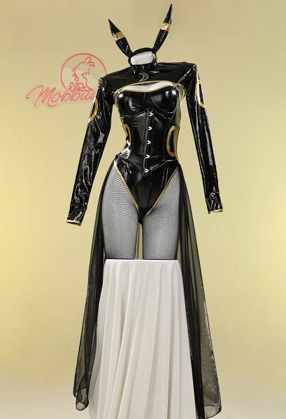 PM Derivative Sexy Lingerie Set Black Bodysuit and Top with Chiffon Skirt Headband Tail
