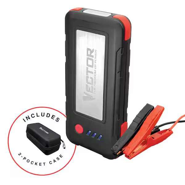 VECTOR 1600 Peak Amp Automotive Lithium Jump Starter, Portable Power-USB-A(15W), USB-C(30W), Power In & Out with Carrying Case SS16LVC