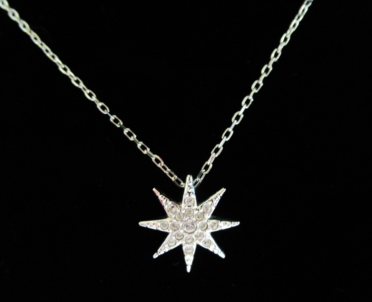 GENUINE SWAROVSKI CLEAR CRYSTAL STAR NECKLACE RHODIUM PLATED SIGNED (28342)