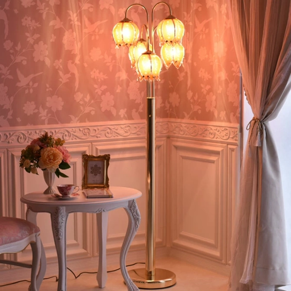 Vintage Glass Pink Flower Lamp