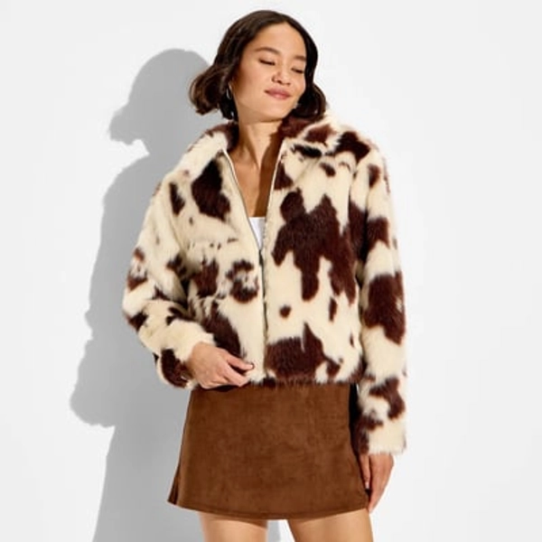 Women's Faux Fur Jacket - Wild Fable™ Light Brown Cow S
