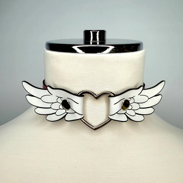 Cute Angel Wing Heart Collar, Vegan Leather Angel Wing Choker