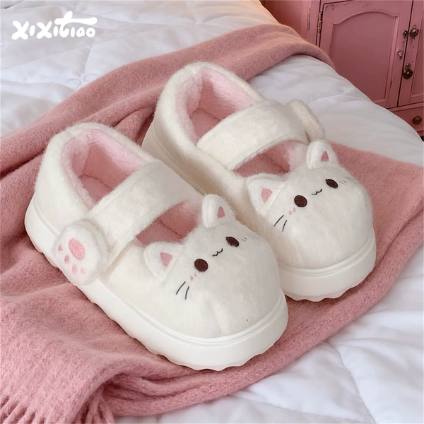 Cute Little  Claw Lolita Shoes Winter Anti-Slip Outdoor Magic Tape Mary Janes Cotton Shoes Women's Bean Shoes Soft Plush L...