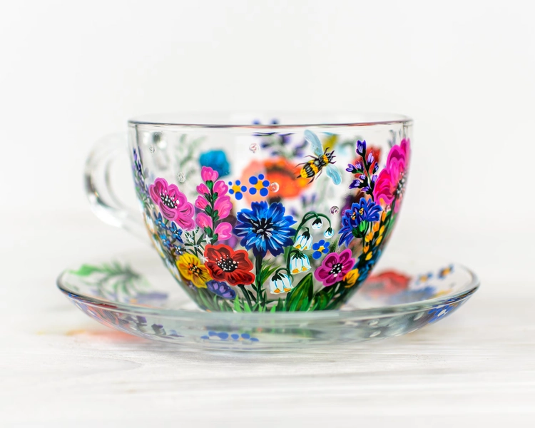 Hand-Painted Wildflower Teacup and Saucer Set: Grandma Gift
