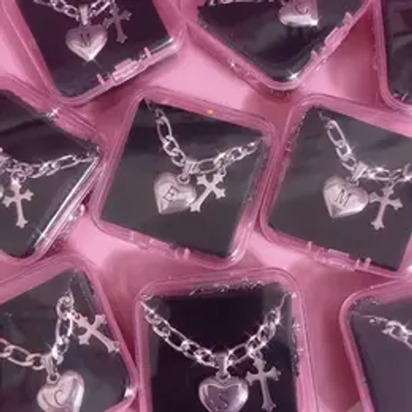 Custom Initial heart cross Necklace