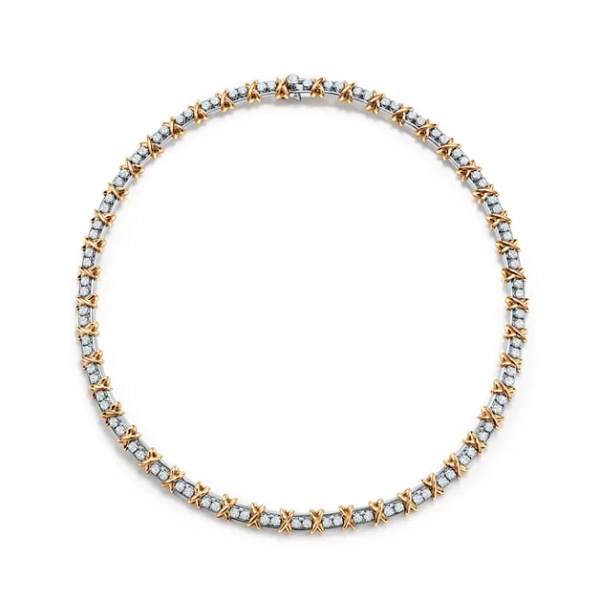 Sixteen Stone by Tiffany Necklace in Platinum and Yellow Gold with Diamonds
