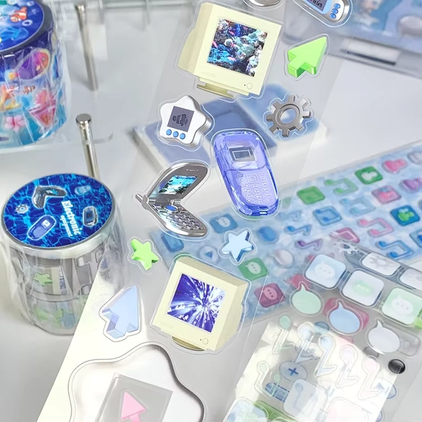 Kawaii Retro Y2K Electronic Communication Fish Tank PET Die-cut Sticker for DIY Goo Card Journal Scrapbooking Photo Card Supply - AliExpress 21