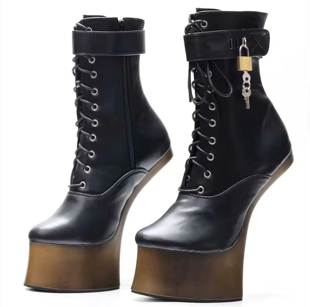 Padlock Heel-Less Platforms - Black with Gold Hoof