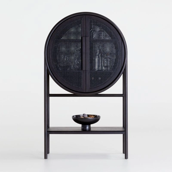West 40" Charcoal Brown Cane Bar Cabinet