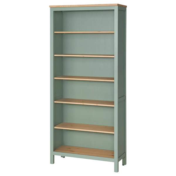 HEMNES Bookcase - gray-green/light brown stained 90x197 cm (35 3/8x77 1/2 ")
