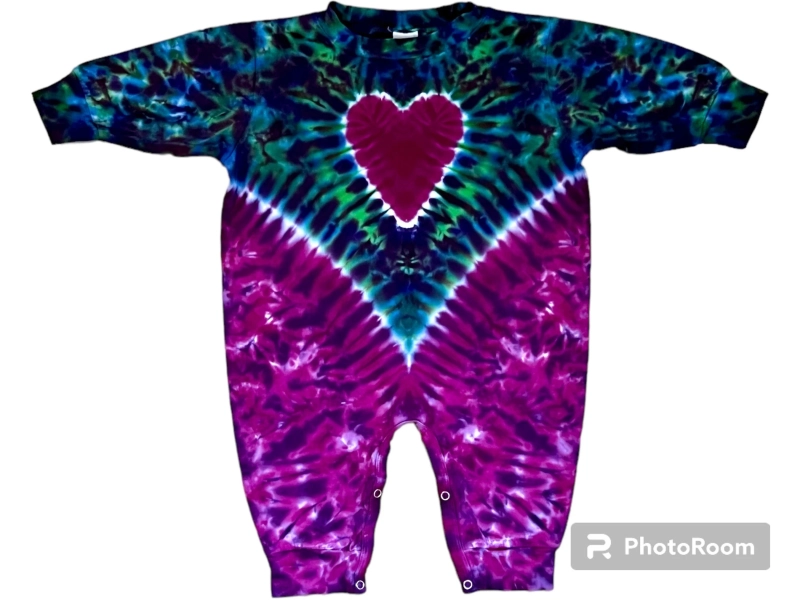 TIE DYE Baby Romper Heart Long Sleeve Romper outfit infant size 24 months Love handmade hippie boho shower gift