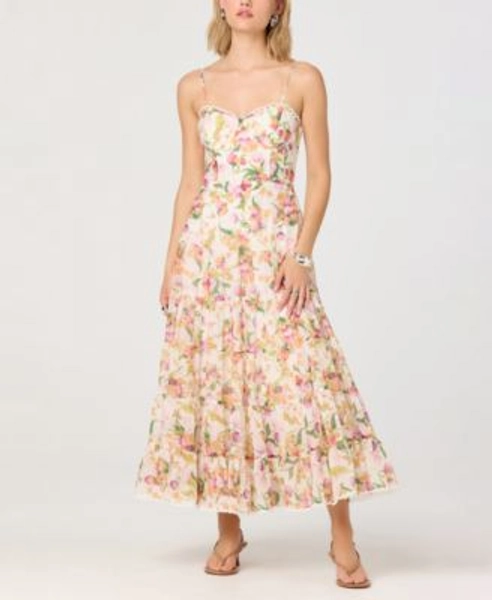 Women's Sweetheart Neck Floral Fit & Flare Tiered Midi Dress