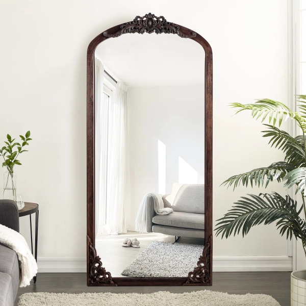 Anjulie Arch Solid Wood Mirror Ornate Mirror Wall Mirror Retro Mirror with Carved Frame