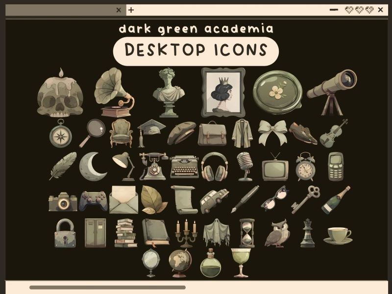 dark green academia desktop icons goth desktop organizer icon set academia folder icon windows mac icons aesthetic goth desktop folders pack