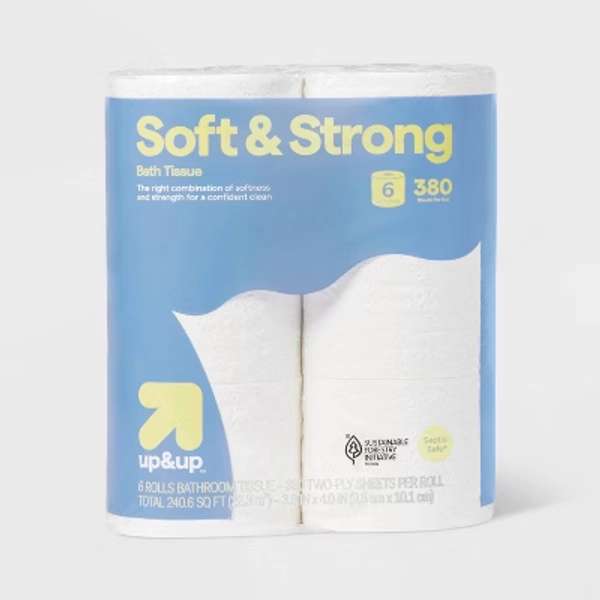 Soft & Strong Toilet Paper - 6 Rolls - up&up™: No Fragrance Added, Mega Size, 380 Sheets Per Roll