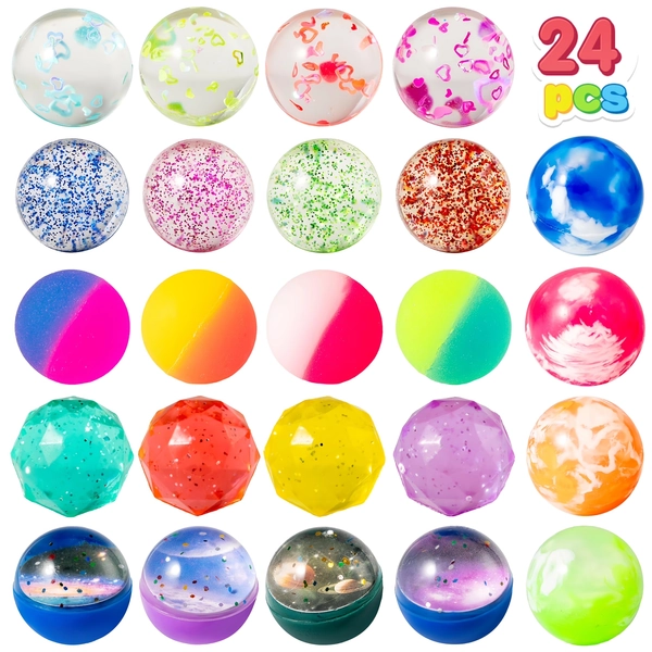 TEMU 24pcs Bouncy Balls, 6 Styles 32mm Assorted Bouncy Balls Bulk With Storage Bag, Bounce Toys For Kids Party Favors Birthdays Gifts Goodie Bags