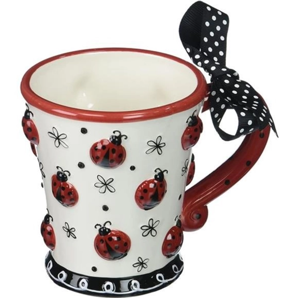 Adorable Ladybug 10ozCoffee Mug/cup with DottedBow Great Gift ForLady Bug Lovers