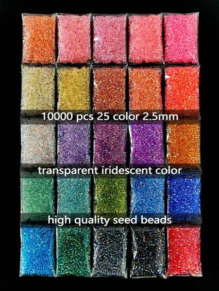 10000pcs 2.5mm Premium Transparent Iridescent Vintage Seed Beads Kit For Jewelry Making, 25 Colors, 5g Per Pack, Total 125g/4.41oz, Beading Supplies For DIY Crafts, Jewelry, Embroidery, Bracelets, Earrings, Necklaces, Gifts For Family And Friends