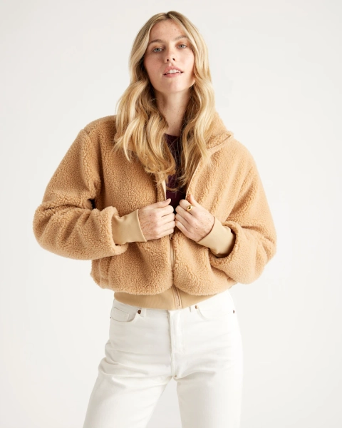 Hooded Sherpa Jacket in Camel | Quince Canada