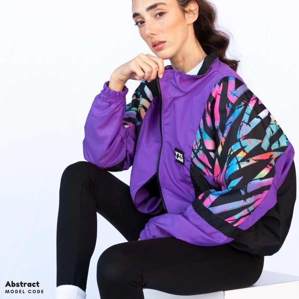 90s Abstract Bomber Jacket Purple & Black Retro Windbreaker