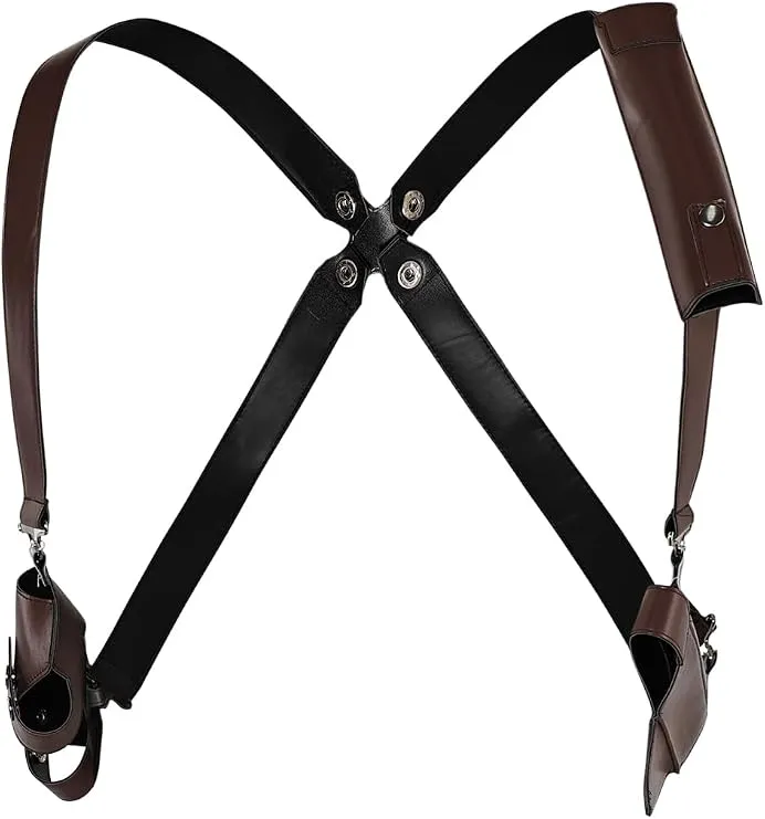 IOONCHI Mens Cosplay Belt Leather Shoulder Holster, Brown, Small | Brown Straps with Double Magazine Pouch Halloween Costume Accessories : Amazon.com.au: Toys & Games