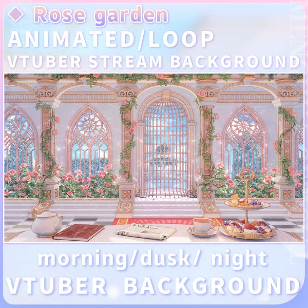 Animated backgrounds for Vtubers, Twitches, or Streamers. Anime style, 【Rose garden】LOFI, streaming background, high-definition loop animation background ﻿ by Dream-art (@Dream-art)