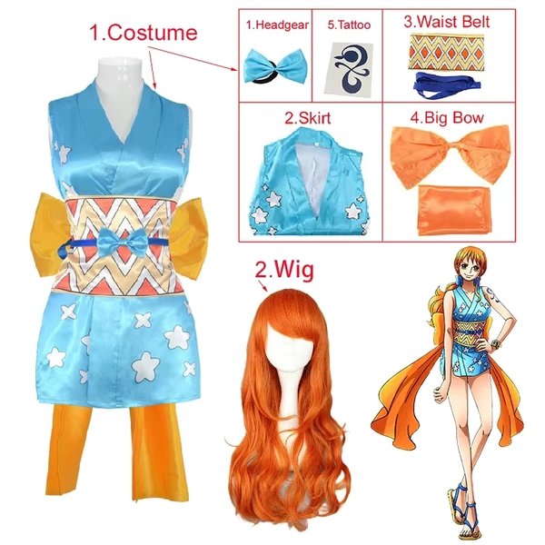 Halloween Carnival Anime Nami Cosplay Costume Women's Dress Including Headgear Tattoo Stickers - AliExpress