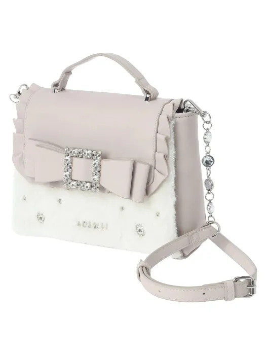 Noemie Pink Bag お嬢さんビジューリボンフリルフラップショルダーファーバッグ