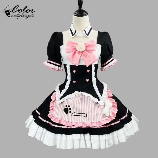 Color Cosplayer Vintage Anime Lolita Medieval Girdling Dress Maid Cosplay Costume Bow Short Sleevd Mini Lolita Carnival Wear - AliExpress