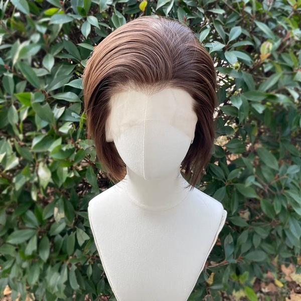 Widow‘s Peak Light Brown Synthetic Wigs for Men 13x4 Lace Front Wigs Short Bob Cut Cosplay Wigs for Women 150% Density Glueless - AliExpress 200165144