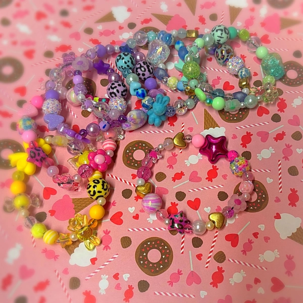 Gyaru Decora Chunky Beaded Bracelets Strechy Alt J Fashion y2k