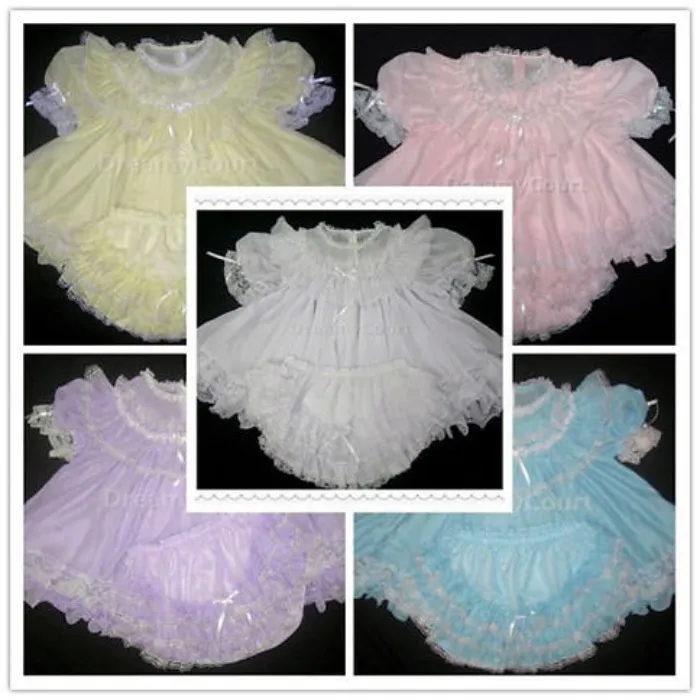Pink Yellow Baby Blue - Classic Flouncy Chiffon Dress (3 sets pack )