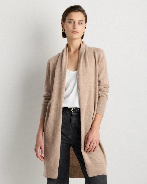 Mongolian Cashmere Duster Cardigan Sweater in Heather Grey