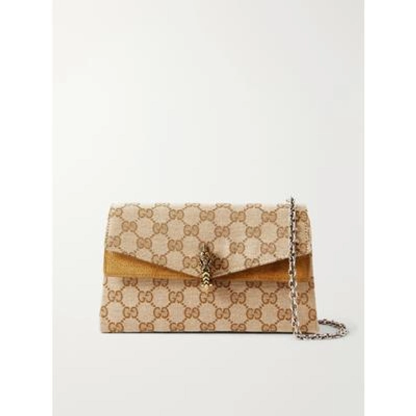 Gucci | Dionysus Logo-jacquard Leather-trimmed Canvas Shoulder Bag