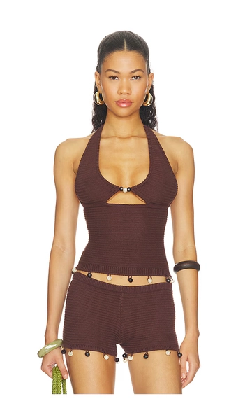 Bailee Deep-v Halter Knit Top