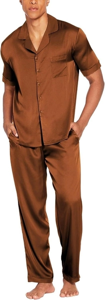 Men Satin Silk Pajama Set 2 Piece Button Down Loungewear with Pockets Long Pants