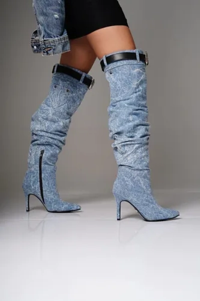 Botas Caña Alta Tacos Altos Mujer Jeans Bucaneras Moda Freya