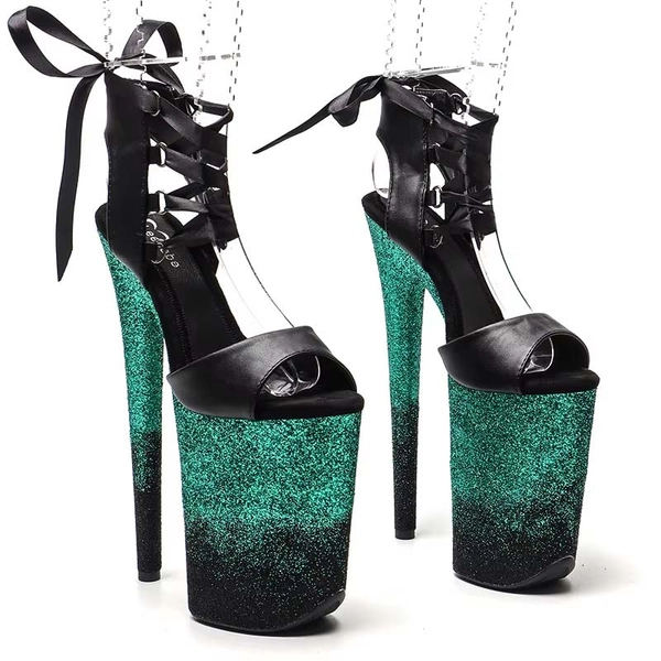 Satin Lacing Platforms- Black Green Faux Leather