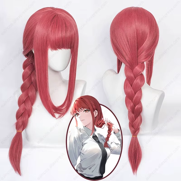 Anime Makima Cosplay Pruik 70 cm Lange Rose Rood Gevlochten Pruiken Hittebestendige Synthetisch Haar Halloween Party Hoofdhuid Pruiken - AliExpress