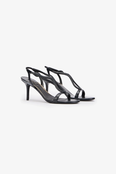 Roberto Cavalli Black Leather Sandals - Female Sandals Black 36